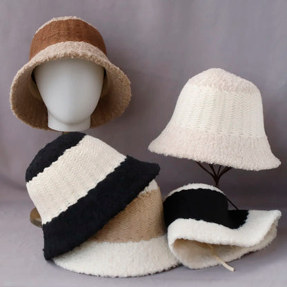 Women's Spliced Color Wool Knitted Bucket Hat