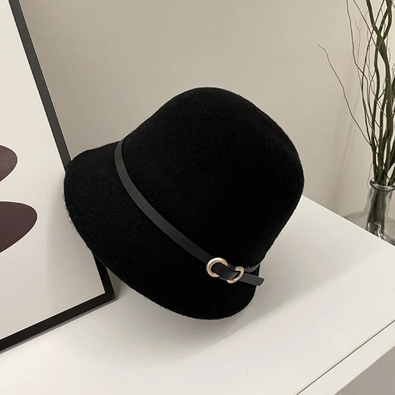 Wool Cashmere Winter Bucket Hat Unisex Warm Fishing Cap
