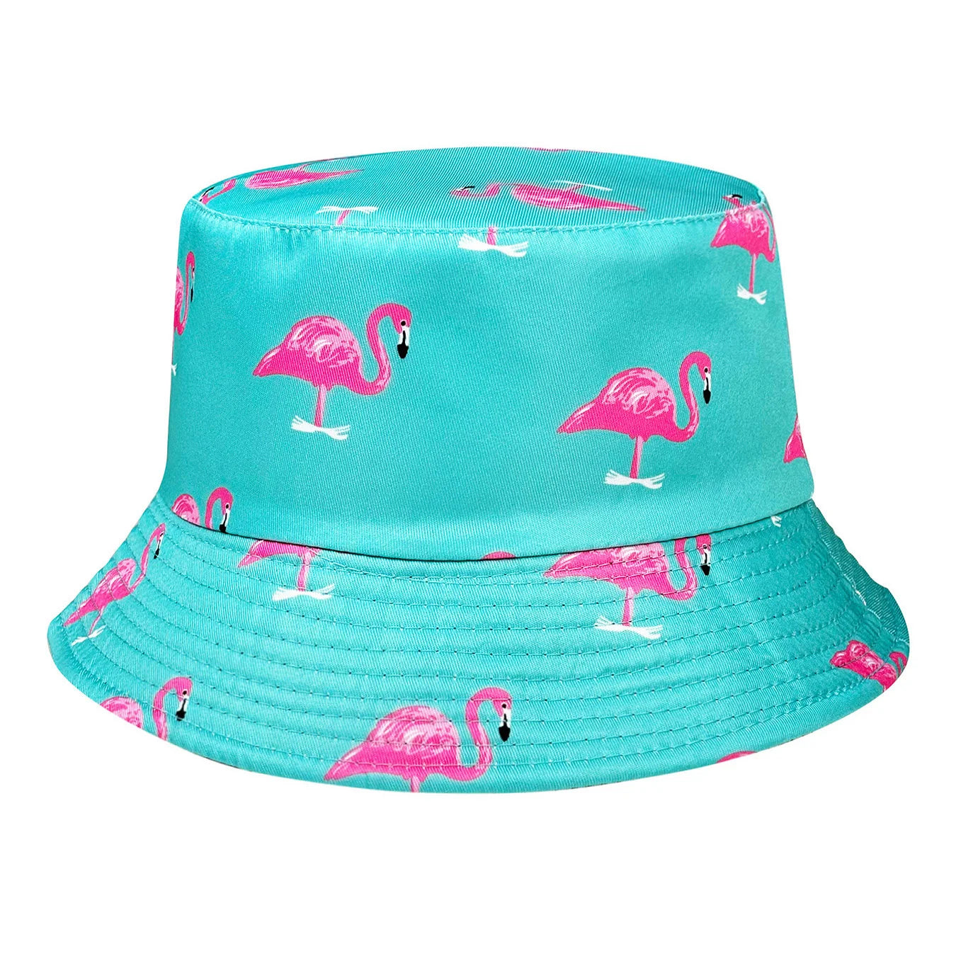 Cartoon Flamingo Print Reversible Bucket Hat