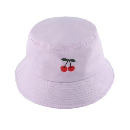 Cherry Embroidered Cartoon Summer Bucket Hat