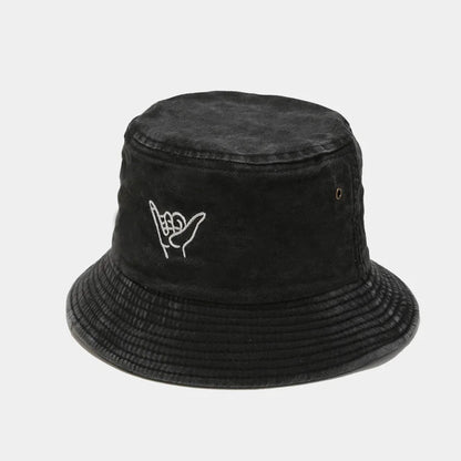 Cotton Cartoon Gesture Embroidery Bucket Hat