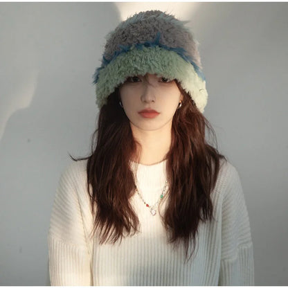 Rabbit Fur Plush Knitted Bucket Hat