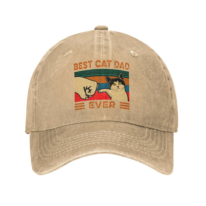 Best Cat Dad Ever Washed Denim Adjustable Trucker Baseball Cap