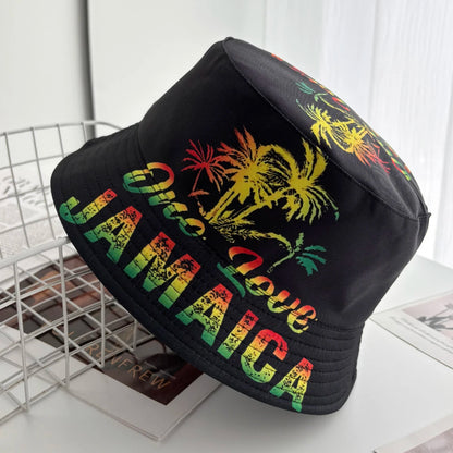 Unisex Fashion New Summer Reversible Black White Coconut Tree Printed Fisherman Caps