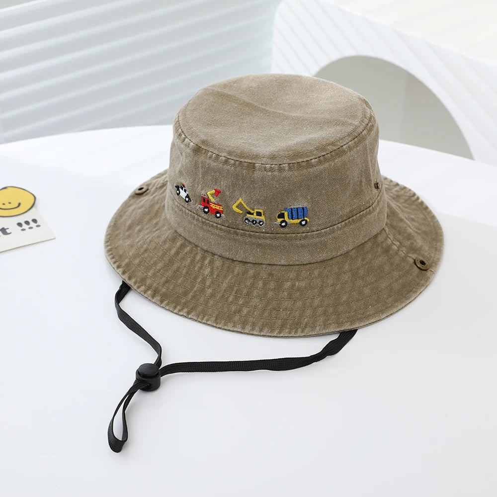 Cute Car Embroidered Kids Denim Bucket Hat