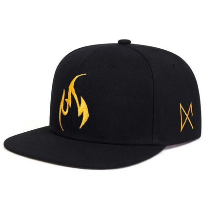 Flame Embroidery Adjustable Hip Hop Snapback Cap