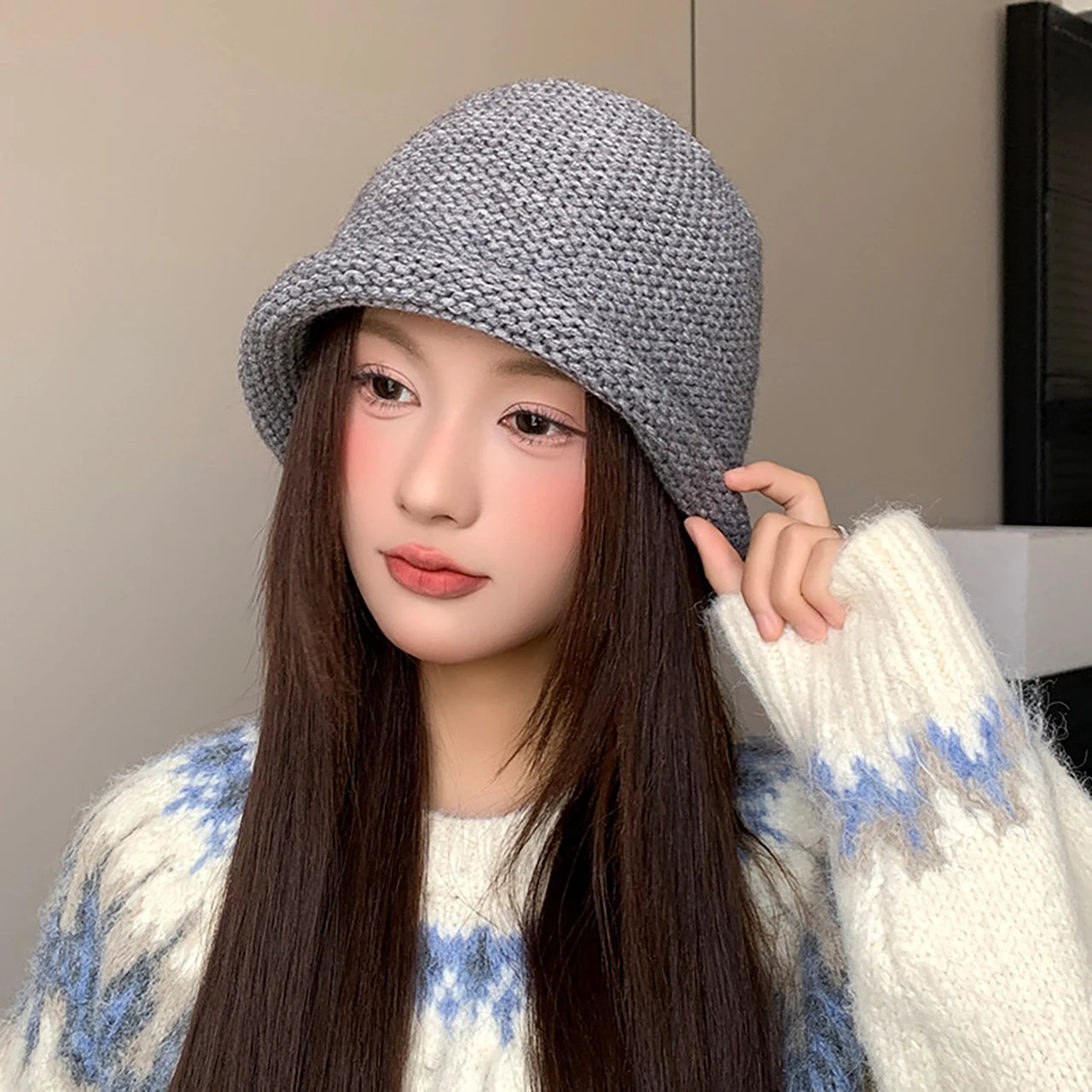 Rolled Edge Crochet Wool Bucket Hat