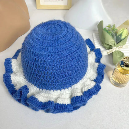 Womens Acrylic Knitted Wide Brim Bucket Hat