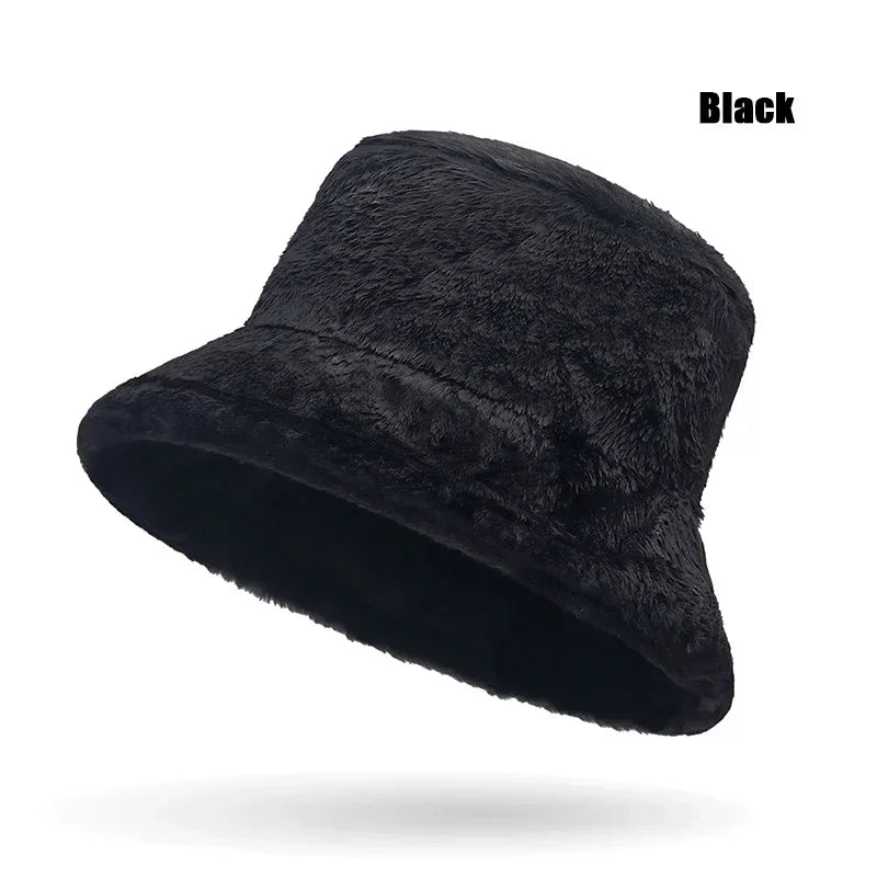 Leopard Print Plush Winter Bucket Hat
