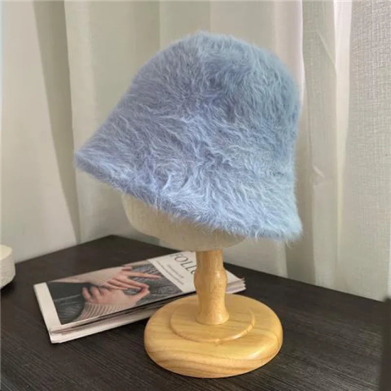 Women's Rabbit Hair Warm Bucket Hat