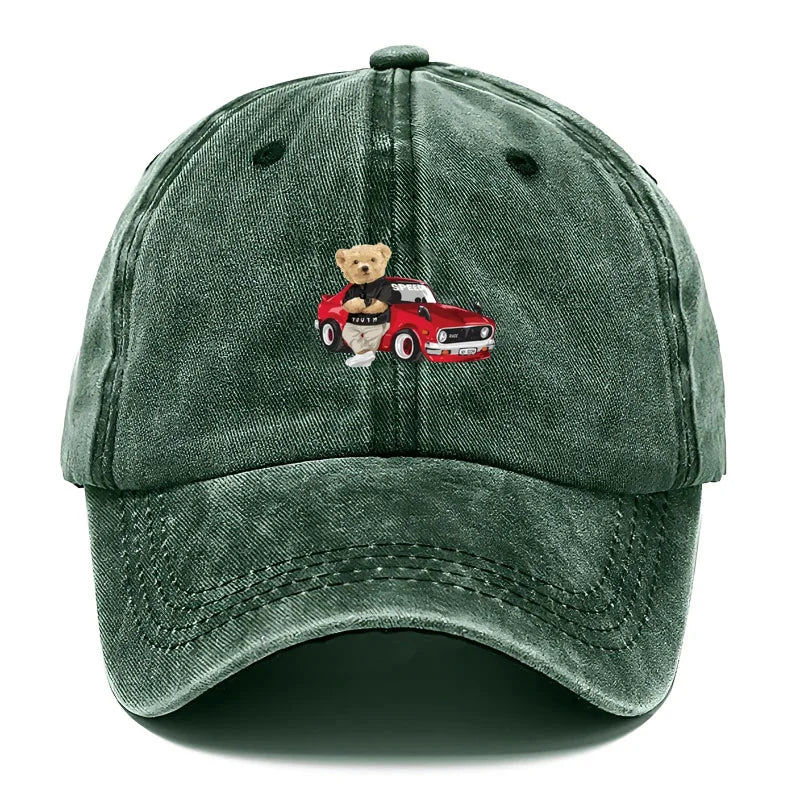 Vintage Washed Cotton Teddy Bear Pattern Baseball Cap