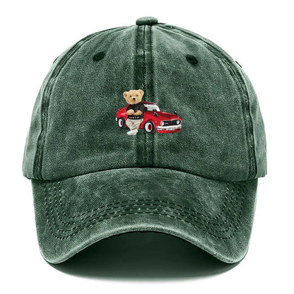 Vintage Washed Cotton Teddy Bear Pattern Baseball Cap