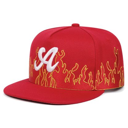 Creative A Letter Flame Embroidered Snapback Cap