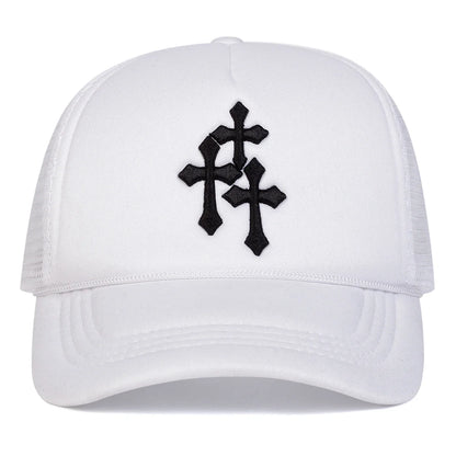 Unisex Cross Embroidery Baseball Net Caps