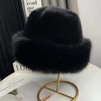 Faux Fur Fox Plush Winter Bucket Hat