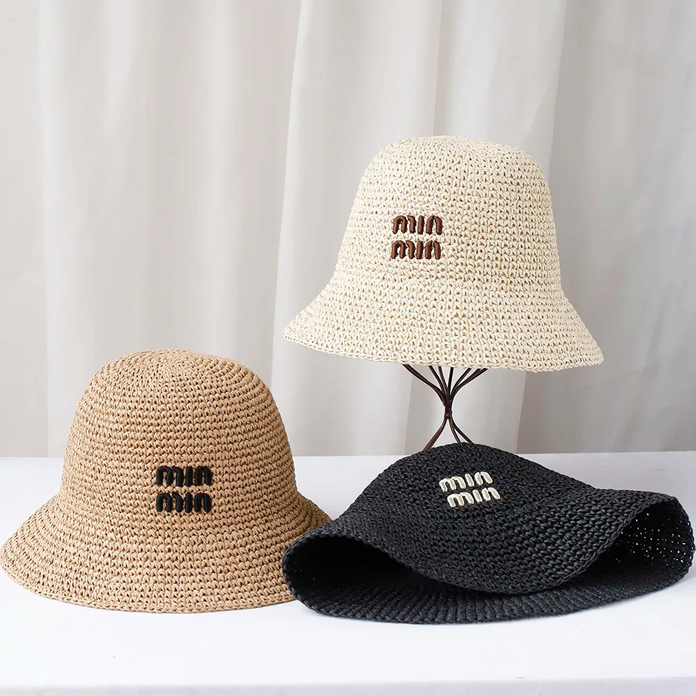 Y2K Korean Straw Handwoven Summer Bucket Hat