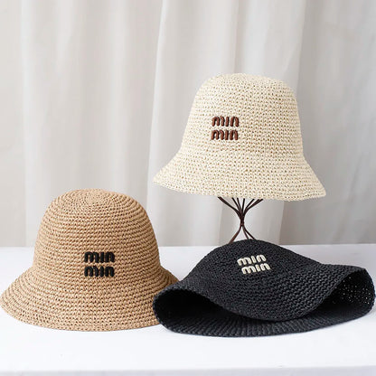Y2K Korean Straw Handwoven Summer Bucket Hat