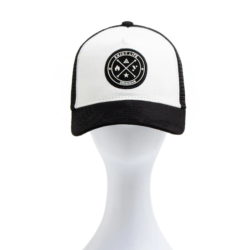 Circular Leather Mesh Trucker Snapback Cap