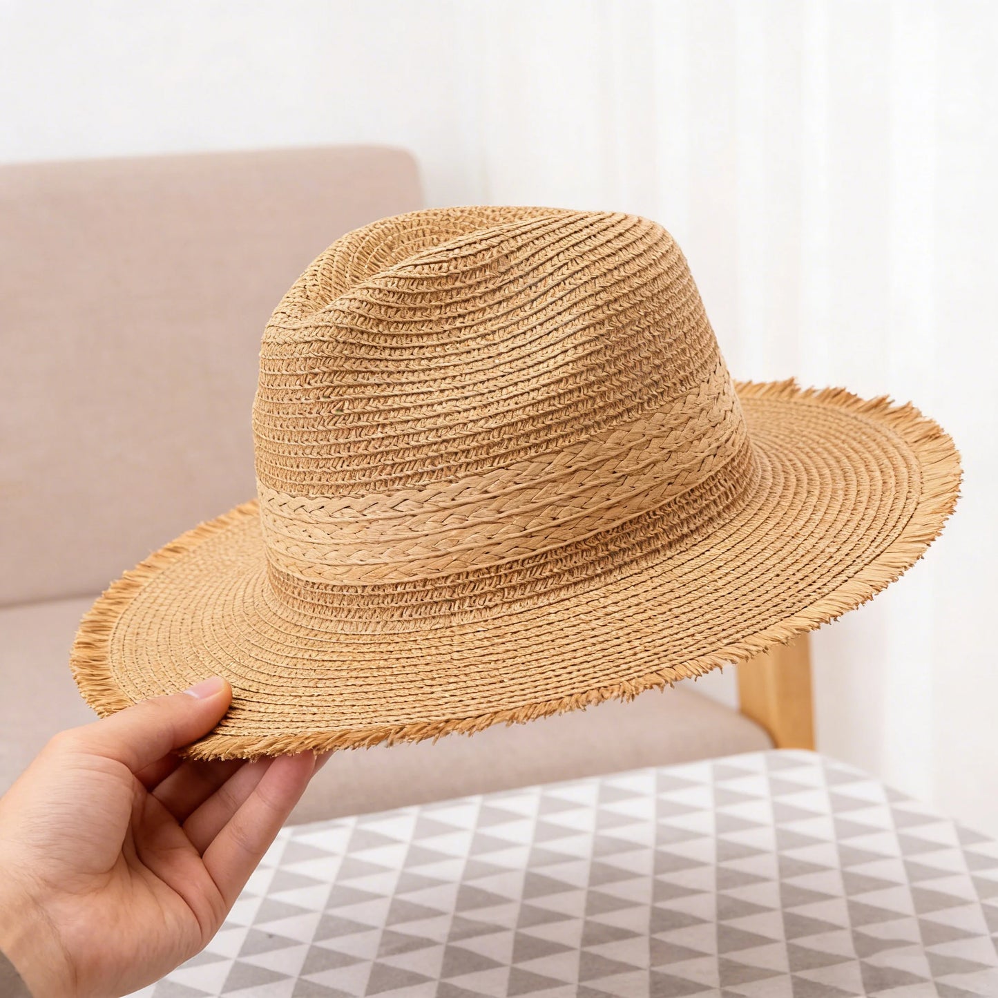 Vintage Two Tone Raw Edge Straw Bucket Hat