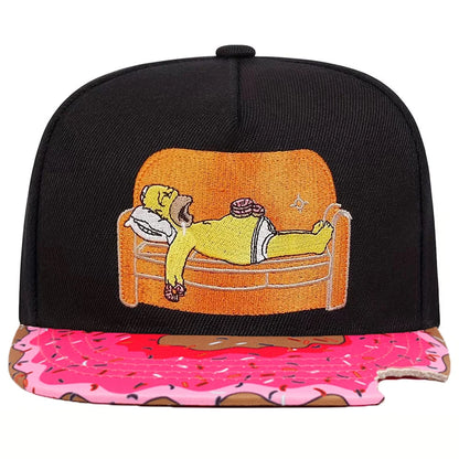 Unisex Donut Lazy Sofa Embroidery Flat Brim Hip Hop Baseball Cap