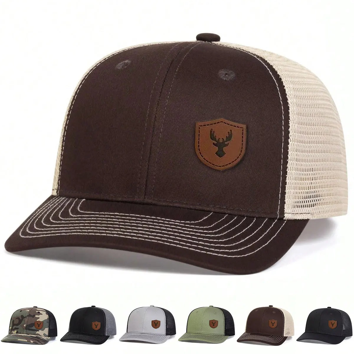 Unisex Deer Antlers Leather Label Baseball Net Caps