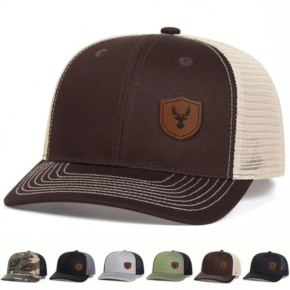 Unisex Deer Antlers Leather Label Baseball Net Caps