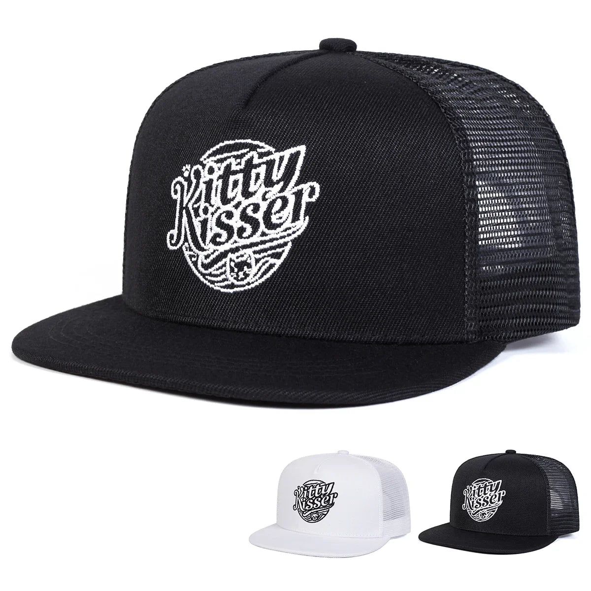 Unisex Kitty Kisser Letter Embroidery Hip-hop Net Hats