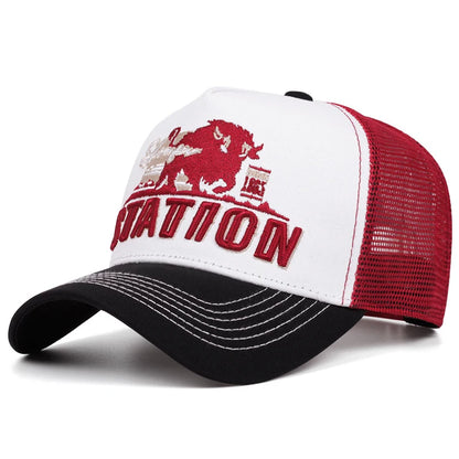 Unisex Station Bull Embroidered Mesh Trucker Cap