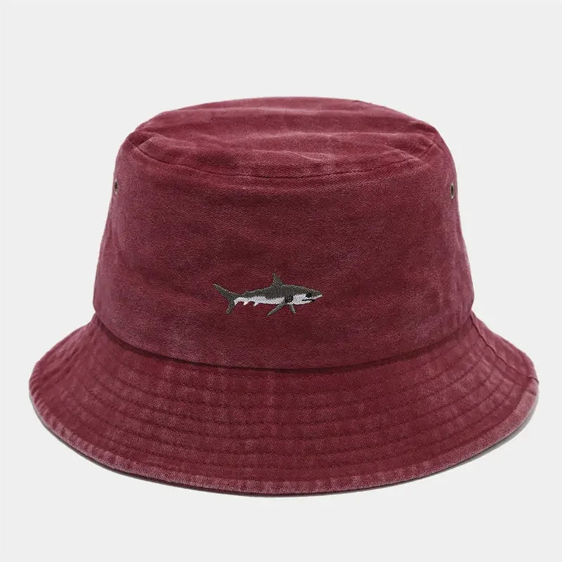 Four Seasons Cotton Cartoon Fish Embroidery Outdoor Bucket Hat