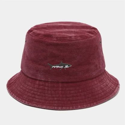 Four Seasons Cotton Cartoon Fish Embroidery Outdoor Bucket Hat