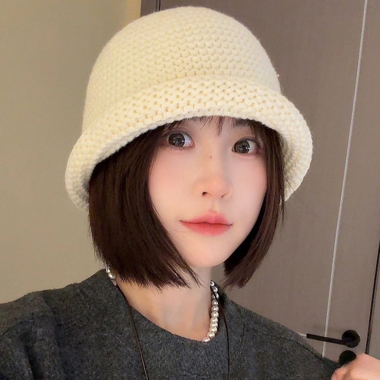 Rolled Edge Crochet Wool Bucket Hat