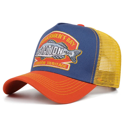 Unisex STATION Fishbone Embroidered Trucker Baseball Cap