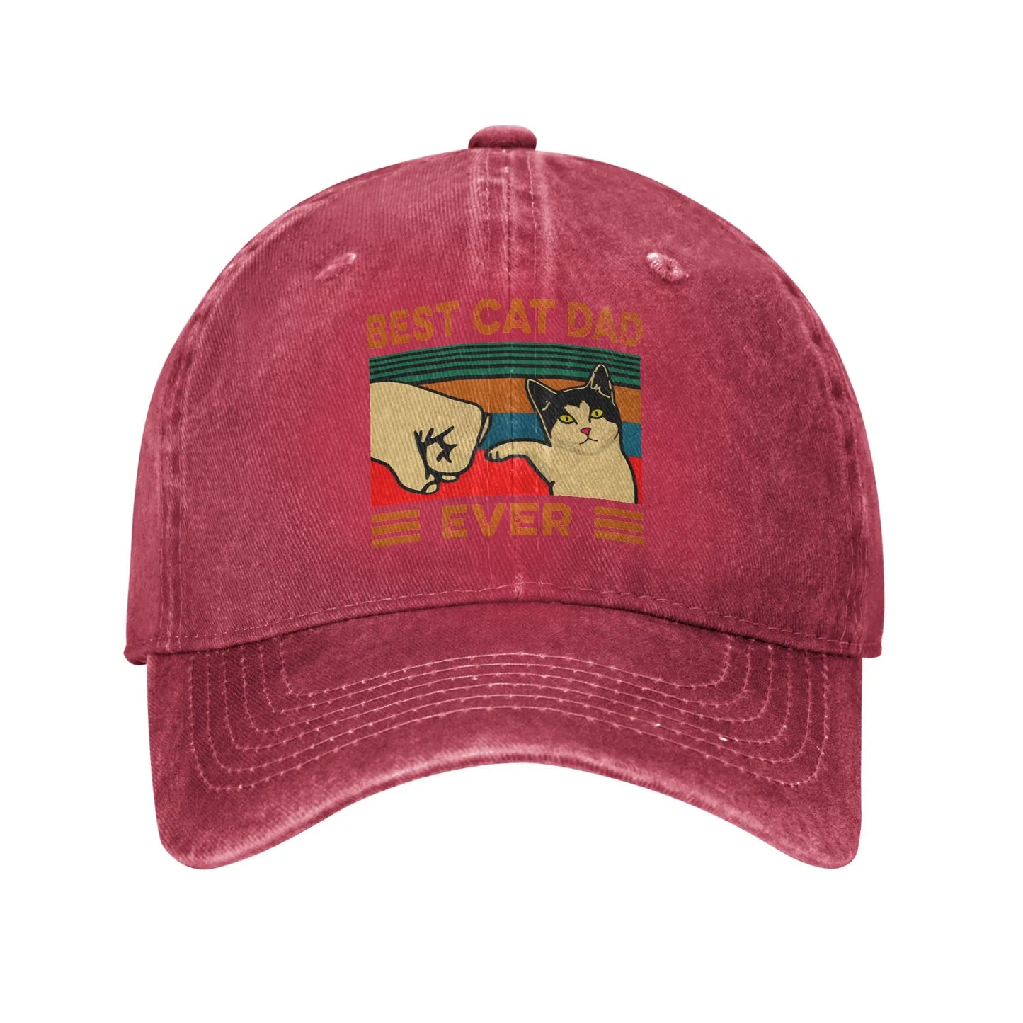 Best Cat Dad Ever Washed Denim Adjustable Trucker Baseball Cap