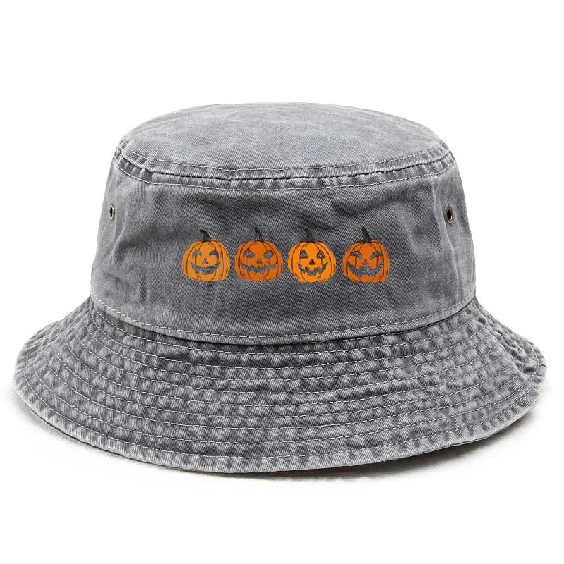 Customize Pumpkin Head Washed Cotton Vintage Halloween Bucket Hat