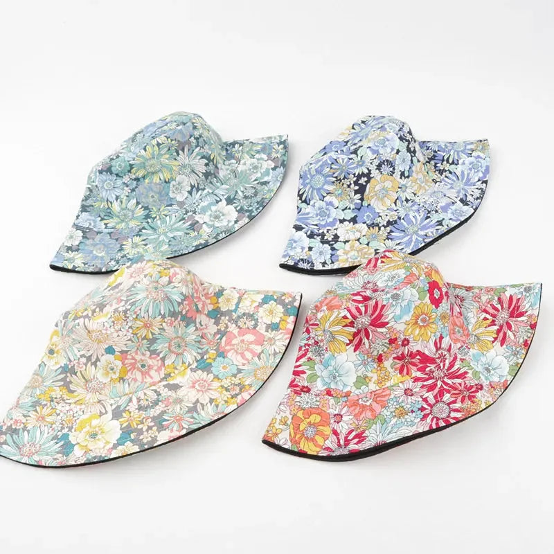 Cartoon Flower Print Cotton Bucket Hat