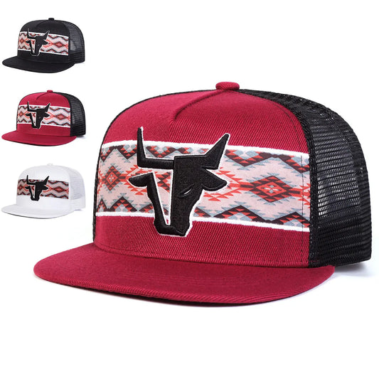 Unisex Bull Head Embroidery Baseball Net Hats