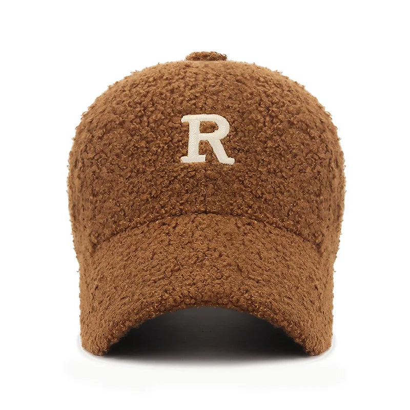 Korean Teddy Fleece Letter Baseball Cap
