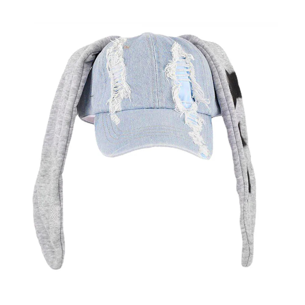 Unisex Y2K Rabbit Ear Denim Baseball Cap