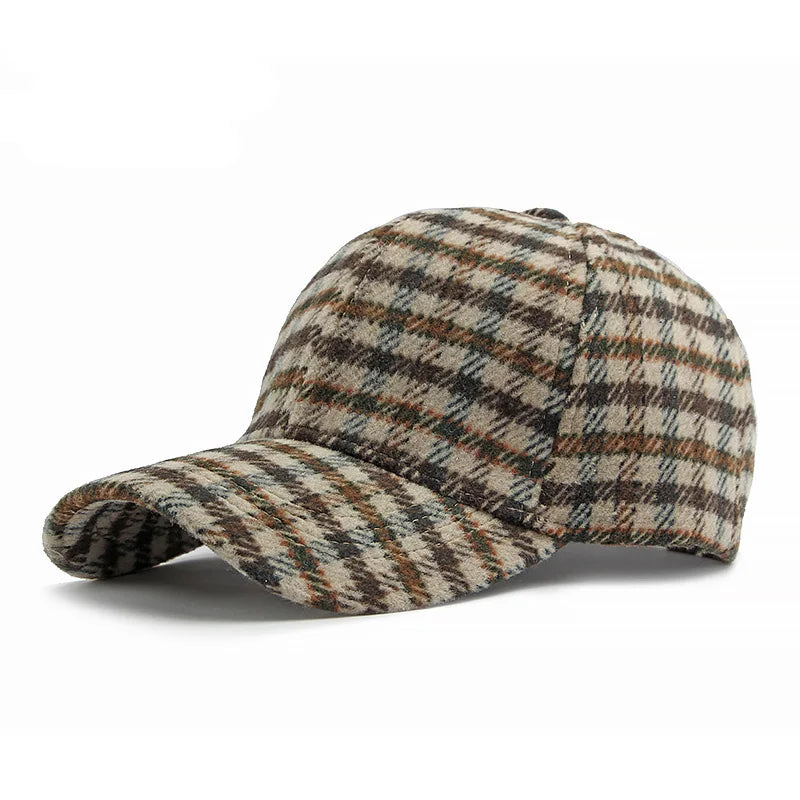 Plaid Fleece Blend Thick Warm Retro Baseball Hat
