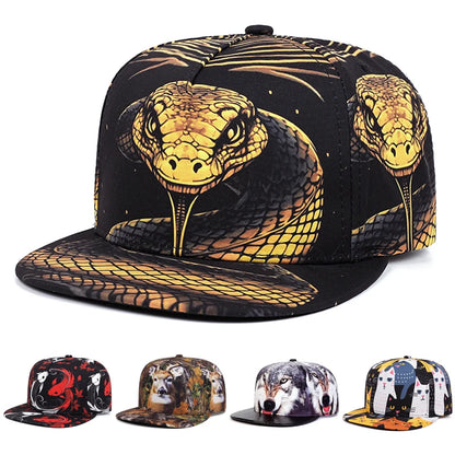 Personalized Animal Printed Flat Brim Baseball Cap