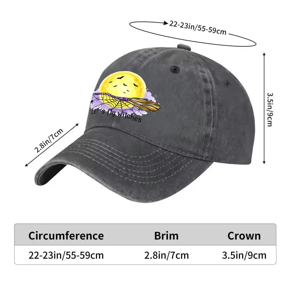 Witch Broom Moon Night Denim Baseball Cap