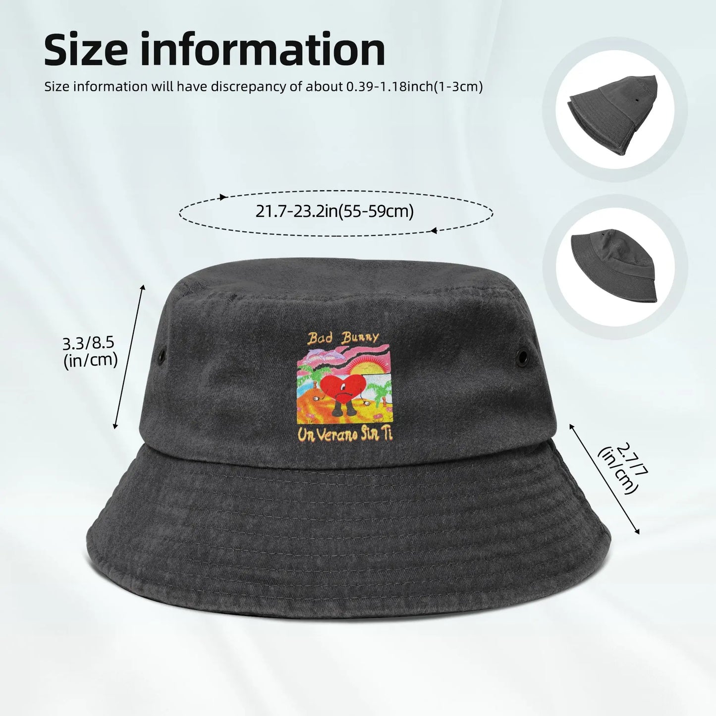 Bad Bunny Washed Denim Foldable Bucket Hat