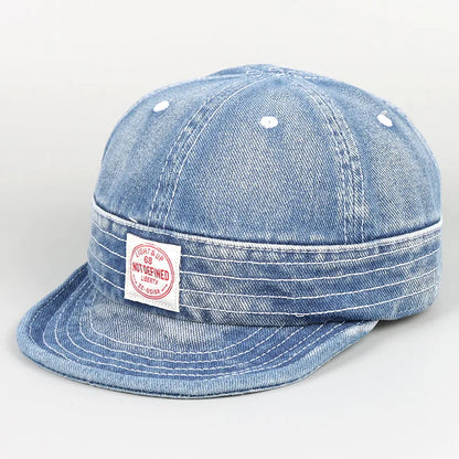 Korean Japanese Vintage Denim Short Brim Snapback Cap