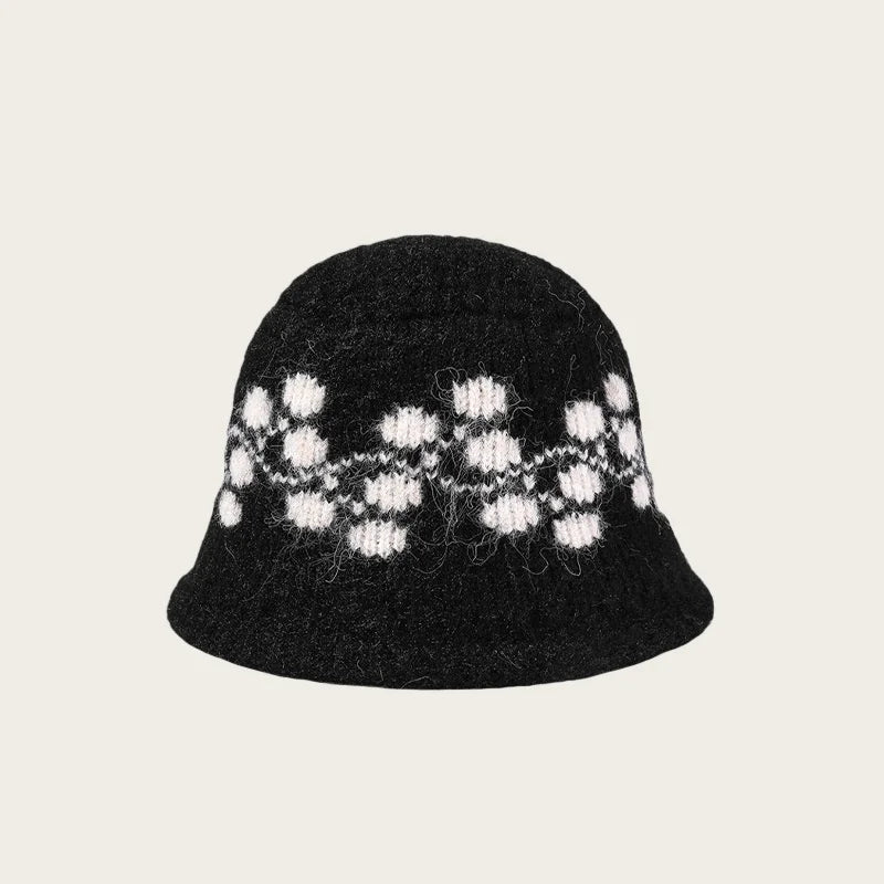 Jacquard Knit Winter Face Cover Bucket Hat