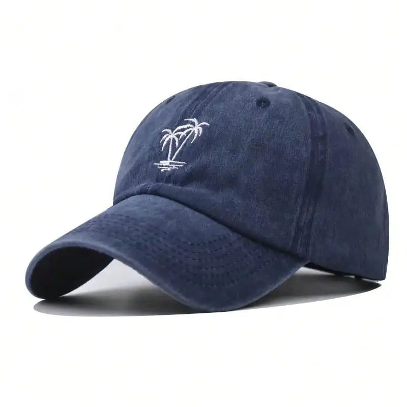 New Coconut Tree Embroidery Vintage Washed Baseball Cap