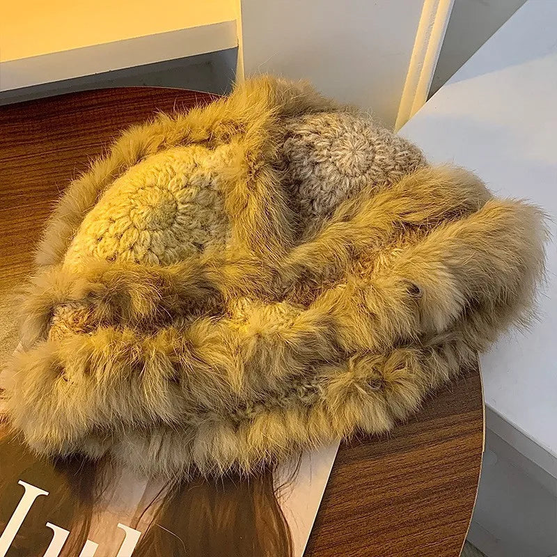 Colorful Rabbit Fur Winter Bucket Hat