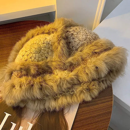 Colorful Rabbit Fur Winter Bucket Hat
