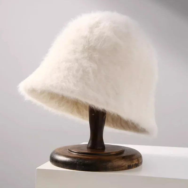 Rabbit Fur Knitted Winter Bucket Hat