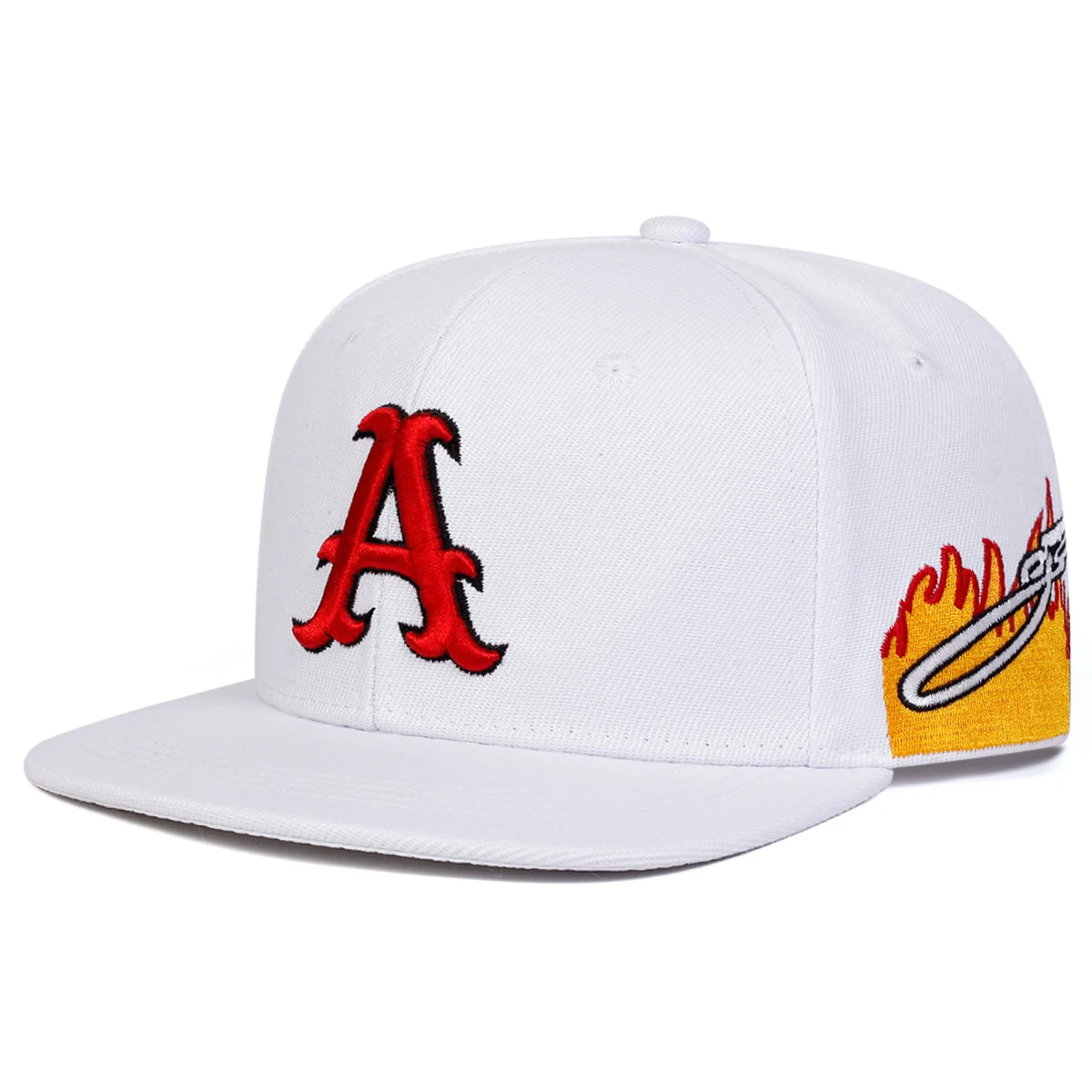 A Letter Flame Embroidery Snapback Cap