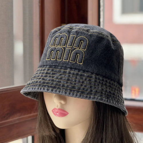 Fashion Letter Denim Reversible Bucket Hat